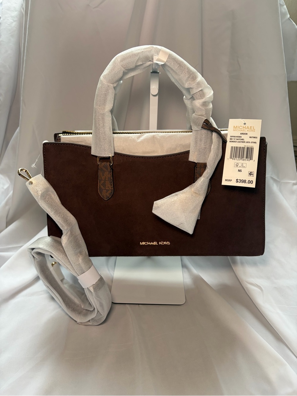 Michael Kors Dark Brown Suede Satchel with Gold Hardware